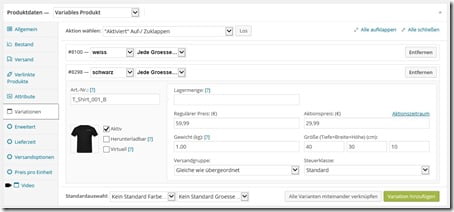woocommerce Shirt Variationen