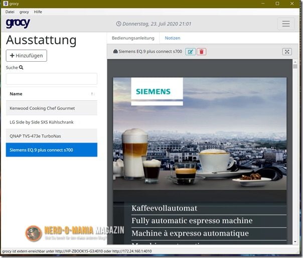 Grocy Verwaltung von Elektrogeräten