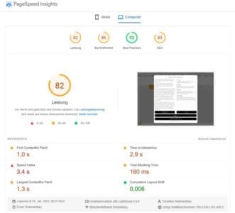 WordPress Theme Jannah - Ergebnis google PageInsights
