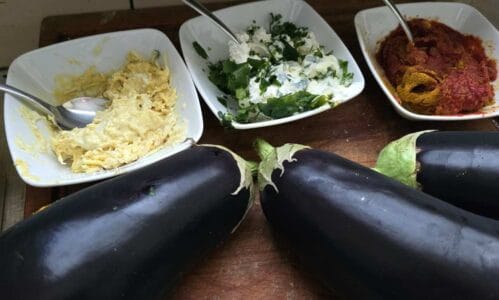 Rezept: gefüllte Auberginen-Scheiben "Olympia"