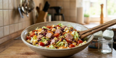 Rezept bunter Salat mit Thunfisch - einfach und schnell gemacht und ideal für heiße Tage..