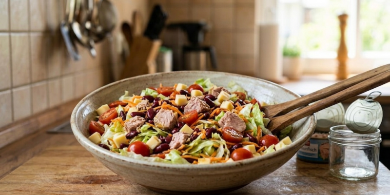 Rezept bunter Salat mit Thunfisch - einfach und schnell gemacht und ideal für heiße Tage.. 9 Rezept bunter Salat mit Thunfisch - einfach und schnell gemacht und ideal für heiße Tage..